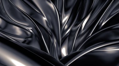 Pliseli, kumaşlı ve kıvrımlı lükslü gri bir arka plan. 3d illüstrasyon, 3d canlandırma.