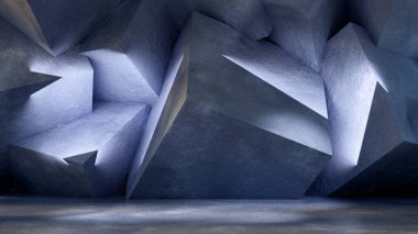 Taş ve beton desenli endüstriyel grunge stüdyosu. 3d illüstrasyon, 3d canlandırma.