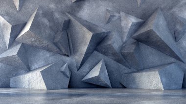 Taş ve beton desenli endüstriyel grunge stüdyosu. 3d illüstrasyon, 3d canlandırma.