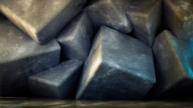 Taş ve beton desenli endüstriyel grunge stüdyosu. 3d illüstrasyon, 3d canlandırma.