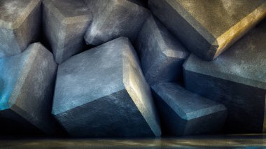 Taş ve beton desenli endüstriyel grunge stüdyosu. 3d illüstrasyon, 3d canlandırma.