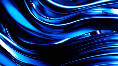 Pliseli ve bukleli zarif koyu mavi arka plan. 3d illüstrasyon, 3d canlandırma.