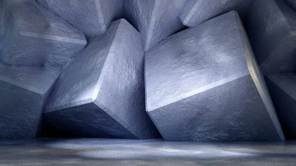Estudio interior grunge industrial con textura de piedra y hormigón. Ilustración 3d, representación 3d . — Foto de Stock