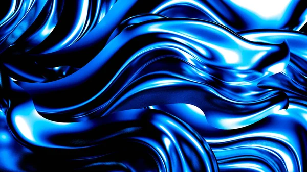 Elegantní tmavě modré pozadí s záhyby a kudrlinky. 3D ilustrace, 3D vykreslování. — Stock fotografie