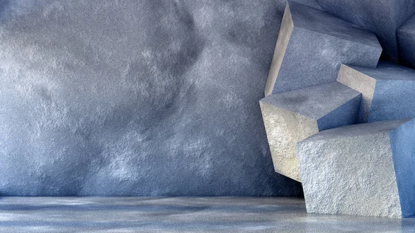 Ipari grunge belső stúdió kő és beton textúrával. 3D illusztráció, 3D-s renderelés. — Stock Fotó