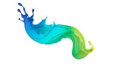 Çok renkli bir sıvı ya da boya serpintisi. 3d illüstrasyon, 3d görselleştirme.