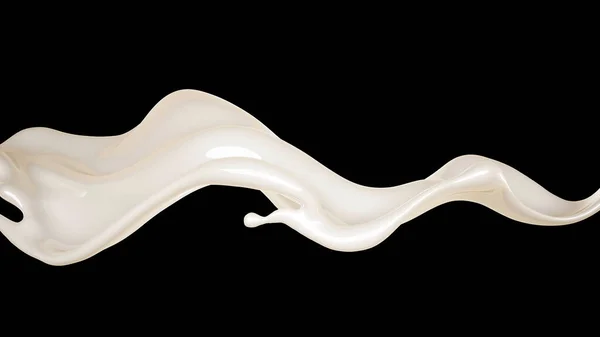 Splash de líquido branco espesso em um fundo preto. 3d ilustrat — Fotografia de Stock