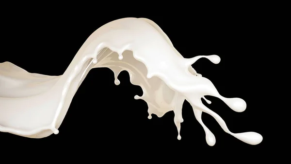 Splash de líquido branco espesso em um fundo preto. Ilustração 3d, renderização 3d . — Fotografia de Stock