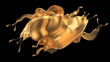 Gizemli, güzel, lüks altın sıçraması. 3d illüstrasyon, 3d canlandırma.