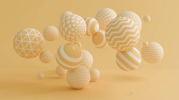 Fondo amarillo con bolas. Ilustración 3d, representación 3d . — Foto de Stock