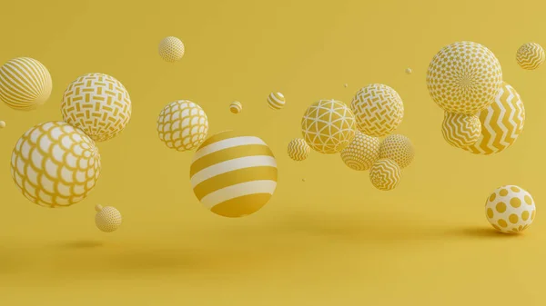Żółte tło z kulkami. Ilustracja 3D, renderowanie 3D. — Zdjęcie stockowe