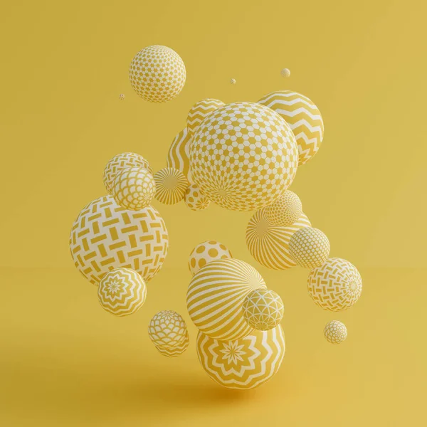 Fundo amarelo com bolas. Ilustração 3d, renderização 3d . — Fotografia de Stock