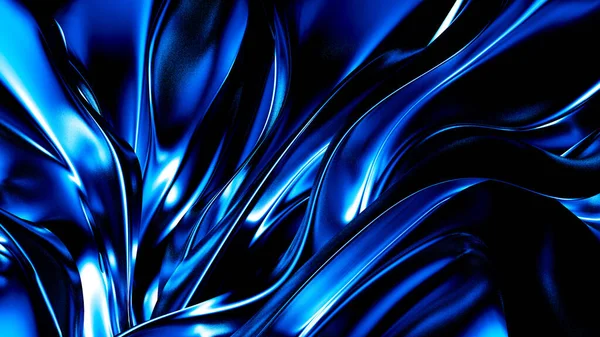 Eleganter dunkelblauer Hintergrund mit Falten und Locken. 3D Illustration, 3D Rendering. — Stockfoto