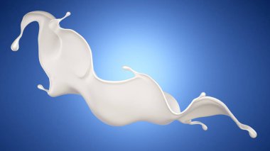 Mavi arka planda bir tutam süt. 3d illüstrasyon, 3d canlandırma.