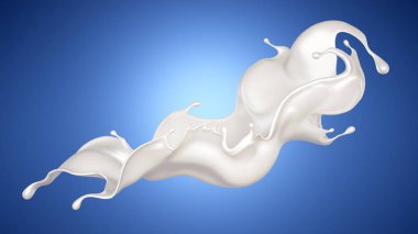 Mavi arka planda bir tutam süt. 3d illüstrasyon, 3d canlandırma.