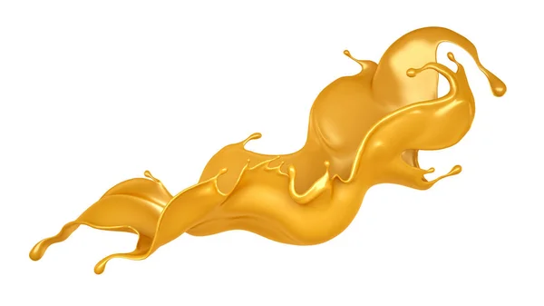 Splash av karamell på en vit bakgrund isolerad. 3D-illustration, 3D-återgivning. — Stockfoto