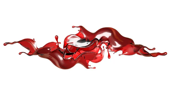 透明な赤い液体のスプラッシュ。3Dイラスト, 3Dレンダリング. — ストック写真