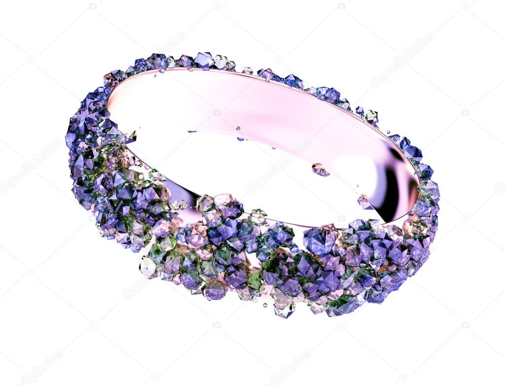 Fashionable bracelet, decorated with a precious stone, glass. 3d illustration, 3d rendering.