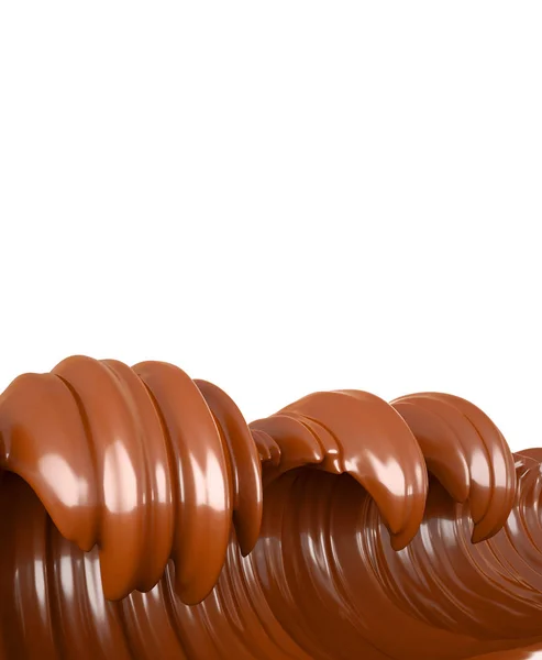 The sea of chocolate. A splash of chocolate on a white background, isolated. Wave, flow, liquid, clipping path. 3d illustration, 3d rendering. — Stock Photo, Image