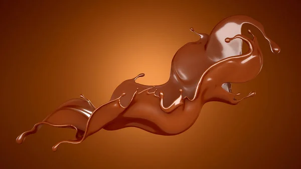 Всплеск шоколада на коричневом фоне. 3D иллюстрация, 3D рендеринг . — стоковое фото