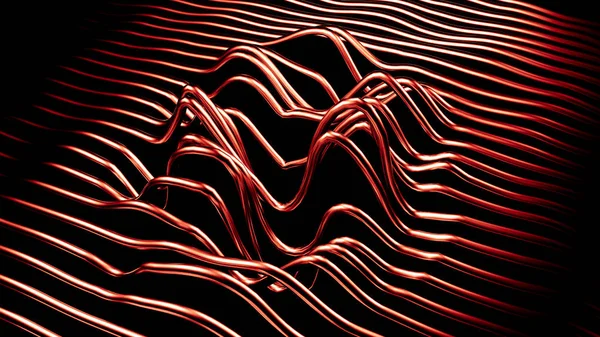 Stylish red metallic black background with lines and waves. 3d illustration, 3d rendering.