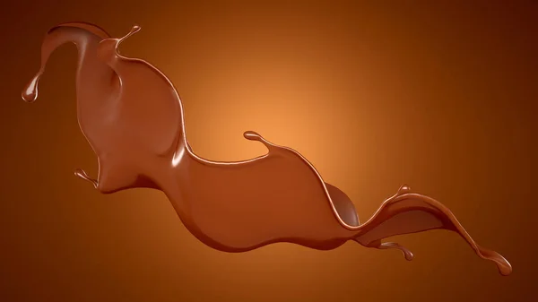 Всплеск шоколада на коричневом фоне. 3D иллюстрация, 3D рендеринг . — стоковое фото