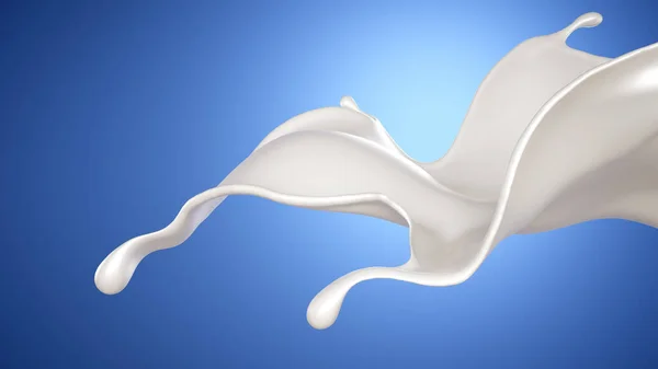 Um pouco de leite num fundo azul. Ilustração 3d, renderização 3d . — Fotografia de Stock