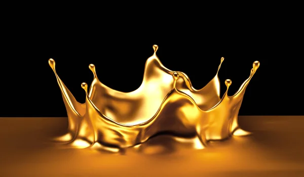 Splash goud zwarte achtergrond. 3d illustratie, 3d weergave. — Stockfoto