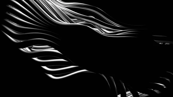 Černé stylové kovové černé pozadí s liniemi a vlnami. 3D ilustrace, 3D vykreslování. — Stock fotografie