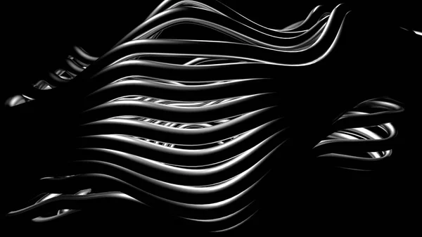 Černé stylové kovové černé pozadí s liniemi a vlnami. 3D ilustrace, 3D vykreslování. — Stock fotografie