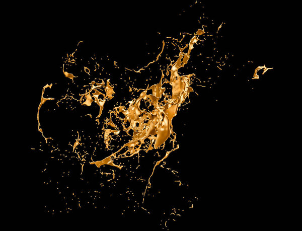 Splash gold black background. 3d illustration, 3d rendering.