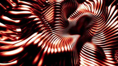 Çizgiler ve dalgalarla süslü kırmızı metalik siyah arkaplan. 3d illüstrasyon, 3d canlandırma.