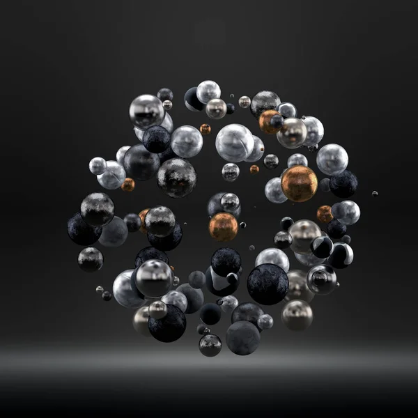 Fond de luxe gris avec des formes géométriques de boules. Illustration 3d, rendu 3d . — Photo