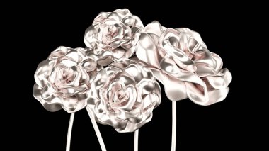Güzel element, altın, gül, sıva, süs, çerçeve. 3d illüstrasyon, 3d canlandırma.