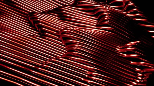 Stylowy czerwony metaliczny czarny tło z linii i fal. Ilustracja 3D, renderowanie 3D. — Zdjęcie stockowe