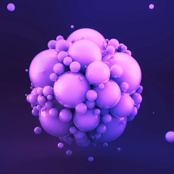 ボールで紫色の幾何学的背景。3Dイラスト, 3Dレンダリング. — ストック写真