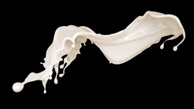 Siyah arka planda kalın beyaz bir sıvı sıçradı. 3d illüstrat