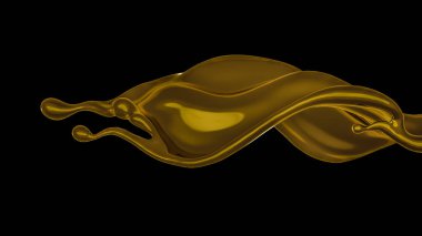 Kalın, altın bir sıvı. 3d illüstrasyon, 3d canlandırma.
