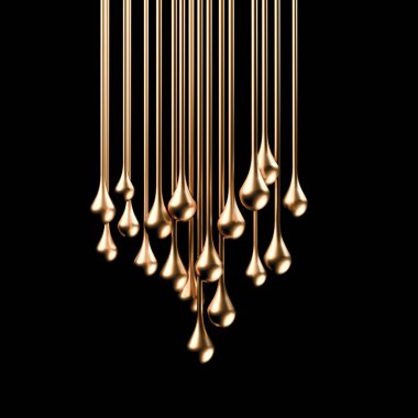 Gizemli, güzel, lüks altın sıçraması. 3d illüstrasyon, 3d canlandırma.