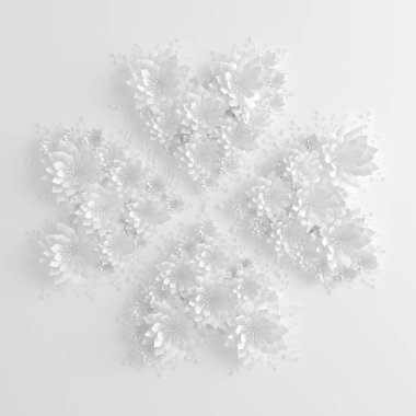 Kağıt çiçekler. Düğün süslemeleri, baskı ürünlerinizin tasarımı için arka plan, Duvar kağıdı. 3d illüstrasyon, 3d canlandırma.