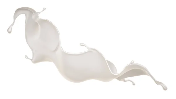 Eclaboussure de lait sur fond blanc isolé. Illustration 3d , — Photo