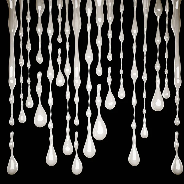 Schizzo di liquido bianco denso su fondo nero. Illustrazione 3d, rendering 3d . — Foto Stock