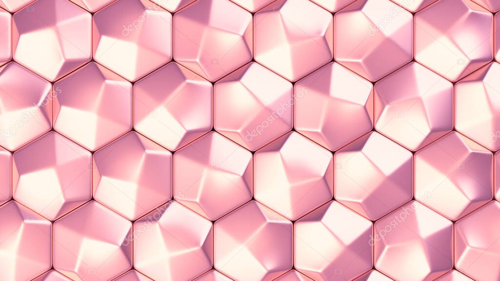 Texture of gold and pink metal background. 3D illustration, 3D visualization.