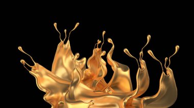 Gizemli, güzel, lüks altın sıçraması. 3d illüstrasyon, 3d