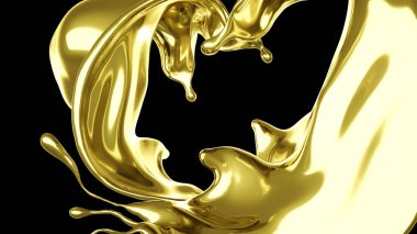 Kalın, altın bir sıvı. 3d illüstrasyon, 3d canlandırma.