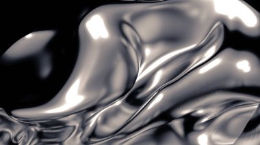 Pliseli, kumaşlı ve kıvrımlı lükslü gri bir arka plan. 3d illüstrasyon, 3d canlandırma.