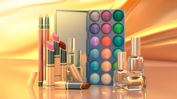 Dekoratív kozmetikumok, eredeti csomagolástervezés. 3d illusztráció — Stock Fotó