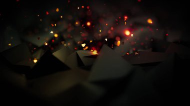 Parçacıklar ve kristallerle güzel bir soyutlama. 3d illüstrasyon, 3d canlandırma.