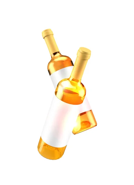 Fliegende Flasche Weißwein isoliert. 3D Illustration, 3D Renderer — Stockfoto