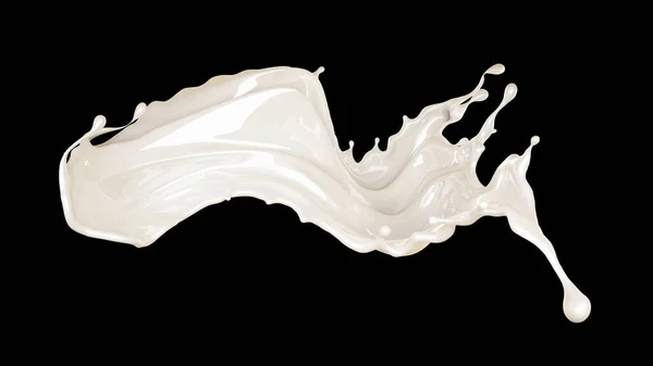 Splash van dikke witte vloeistof op een zwarte achtergrond. 3d illustratie — Stockfoto